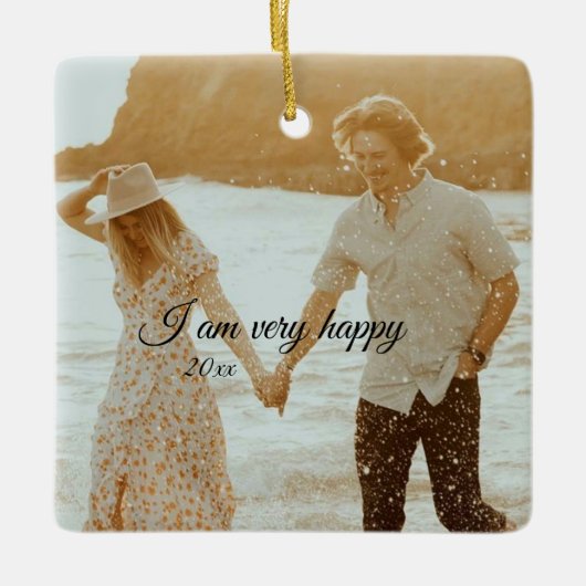 Meneer en mevrouw foto, onze eerste kerst keramisch ornament (Voorkant)