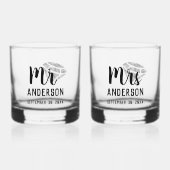 Meneer en mevrouw gepersonaliseerde Stemless Whisk Whisky Glas (Voorkant)