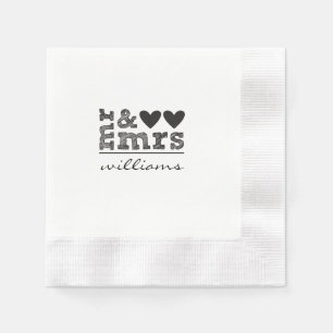 Meneer en mevrouw Hearts Wedding Napkins Servet