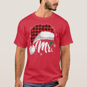 Meneer en mevrouw Kerstman Hoed Buffalo Plaid Kers T-shirt