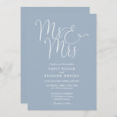Meneer en mevrouw Modern QR Code Dusty Blue Weddin Kaart (Voorkant / Achterkant)