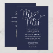 Meneer en mevrouw Modern QR Code Navy Blue Wedding Kaart (Voorkant / Achterkant)