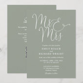 Meneer en mevrouw Modern QR Code Sage Green Weddin Kaart (Voorkant / Achterkant)