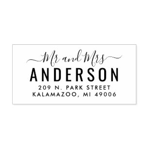 Meneer en mevrouw modern script retouradres rubberstempel