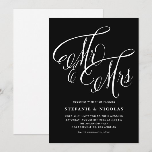 Meneer en mevrouw Rustic Calligraphy Black Wedding Kaart (Voorkant / Achterkant)