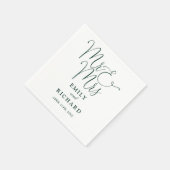 Meneer en mevrouw Script Elegant Emerald Green Wed Servet (Hoek)