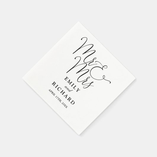 Meneer en mevrouw Script Elegante zwart-wit bruilo Servet (Hoek)