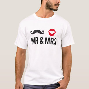 Meneer en mevrouw, snor en rode lippen t-shirt