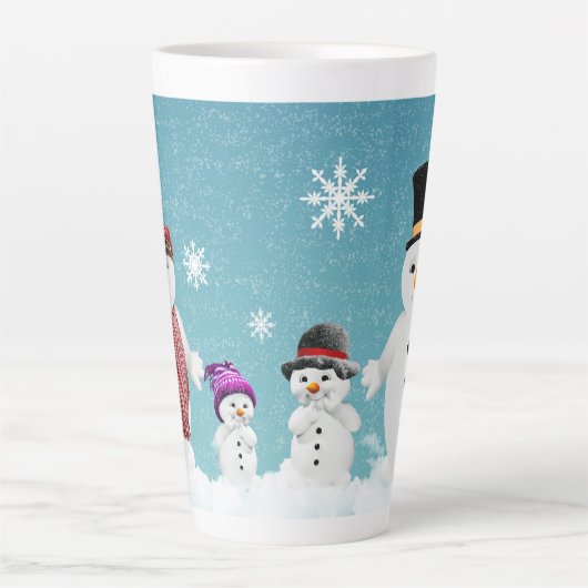 Meneer en mevrouw Snowman Familie Kerstfeest Latte Mok (Voorkant)