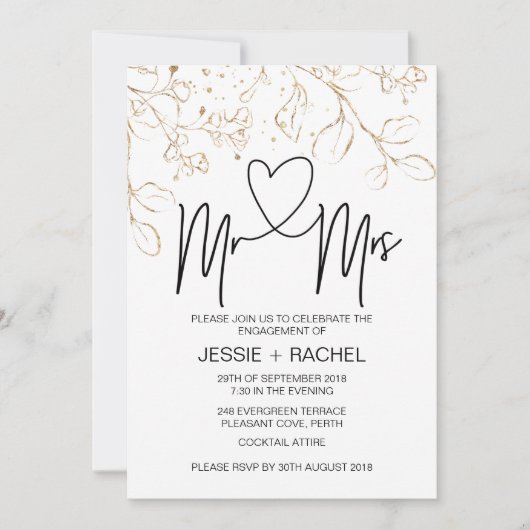 Meneer en mevrouw Verloving Modern Gold verloofd Kaart (Voorkant)