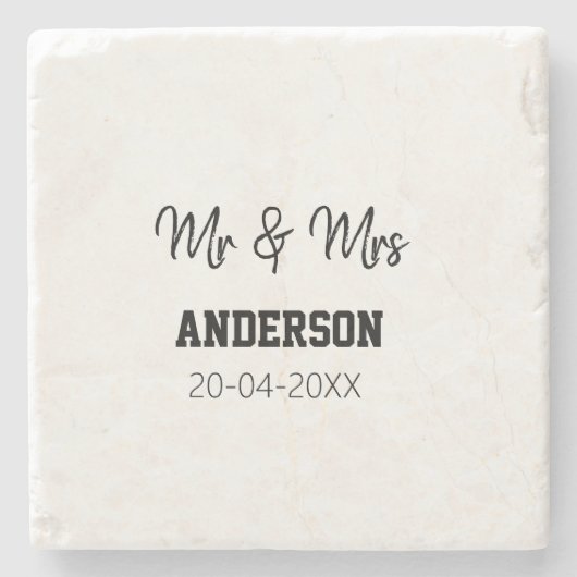 Meneer en mevrouw voegen familienaam datum jaar hu stenen onderzetter (Voorkant)