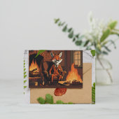 Meneer Fox verspreidt kerstvreugde Folie Feestdagen Briefkaart (Staand Voorkant)