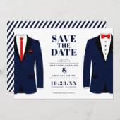 Meneer & Meneer Modern Huwelijk Navy Smoking - Bew Save The Date (Voorkant / Achterkant)