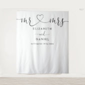 Meneer Mevrouw Hart Script Trouwfoto Booth Achterg Wandkleed (Voorkant)