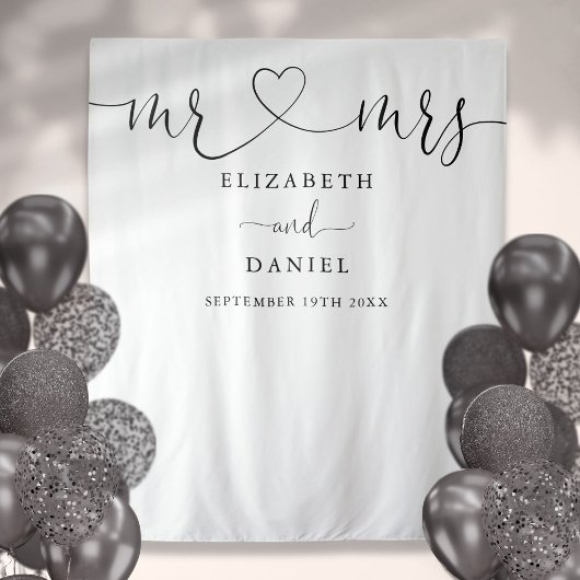 Meneer Mevrouw Hart Script Trouwfoto Booth Achterg Wandkleed