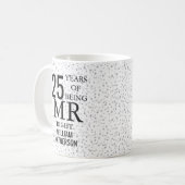 Meneer Mevrouw Juist Leuk 25-jarig Jubileum Zilver Koffiemok (Voorkant links)