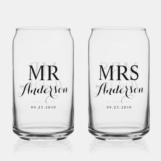 Meneer & Mevrouw Moderne Elegante Douanenaam Datum Blikvorm Glas (Voorkant)
