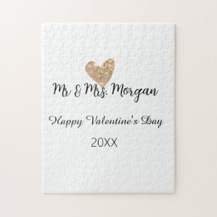 Meneer & Mevrouw naam gelukkige Valentijnsdag goud Legpuzzel