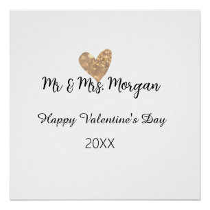 Meneer & Mevrouw naam gelukkige Valentijnsdag goud Perfect Poster