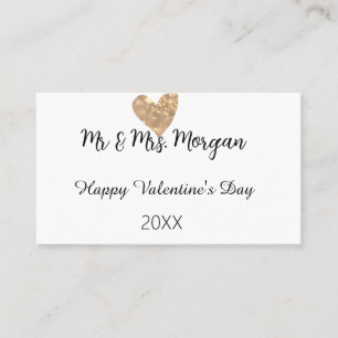 Meneer & Mevrouw naam gelukkige Valentijnsdag goud Visitekaartje