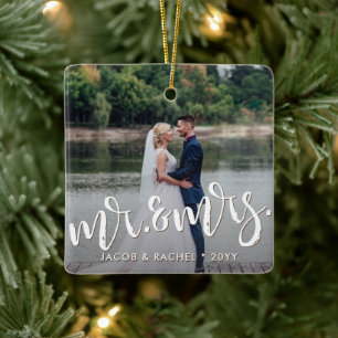 Meneer & Mevrouw Overlays Foto Bruiloft Keramisch Ornament