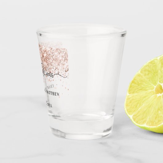 Meneer mevrouw pasgetrouwd roze goud glitters trou shot glas (Rechts)