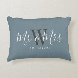 Meneer Mevrouw Pasgetrouwden Stofblauw Schrift Mon Accent Kussen