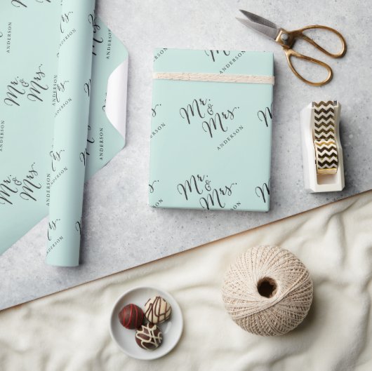 Meneer & Mevrouw Script Calligrafie Aangepaste Naa Cadeaupapier (Crafts)