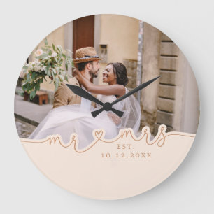 Meneer Mevrouw Script Hart Foto Bruiloft Grote Klok