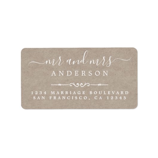 Meneer Mevrouw Script Kraftpapier Huwelijk Retoura Etiket (Voorkant)