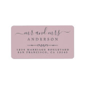 Meneer Mevrouw Script Pastel Paars Huwelijk Retour Etiket (Voorkant)