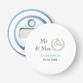 Meneer & Mevrouw voeg familienaam datum jaar huwel Button Flesopener