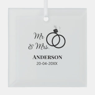 Meneer & Mevrouw voeg familienaam datum jaar huwel Glas Ornament