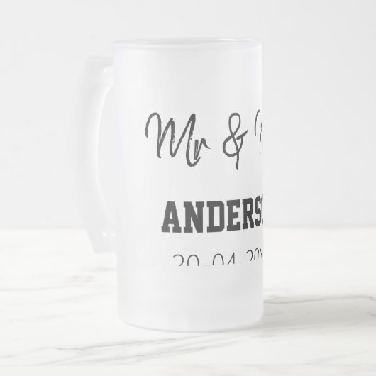 Meneer & Mevrouw voeg familienaam datum jaar huwel Matglas Bierpul (Voorkant links)