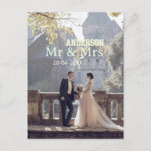 Meneer & Mevrouw voeg familienaam foto datum bruil Briefkaart