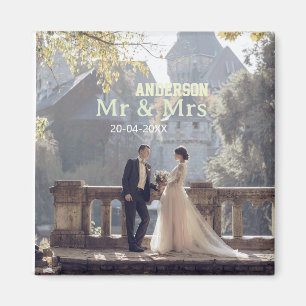 Meneer & Mevrouw voeg familienaam foto datum bruil Magneet