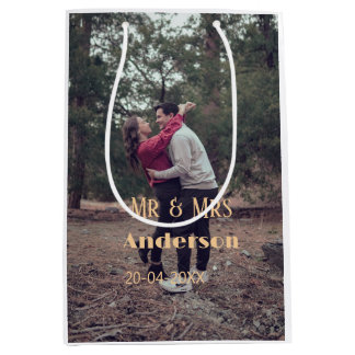 Meneer & Mevrouw voeg familienaam foto datum bruil Medium Cadeauzakje