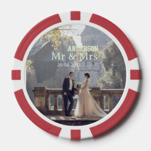Meneer & Mevrouw voeg familienaam foto datum bruil Poker Chips