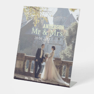Meneer & Mevrouw voeg familienaam foto datum bruil Reclamebord Met Voetstuk