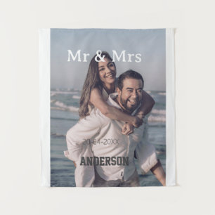 Meneer & Mevrouw voeg familienaam foto datum bruil Wandkleed