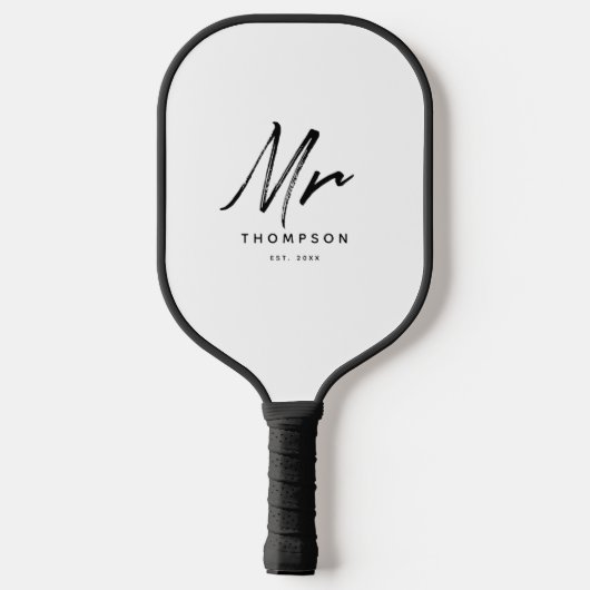 Meneer Modern Zwart Wit Minimalistisch Schrift Pickleball Paddle (Achterkant)
