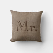 Meneer Mr. Burlap-look rustieke bruiloft Keepsake  Kussen (Voorkant)