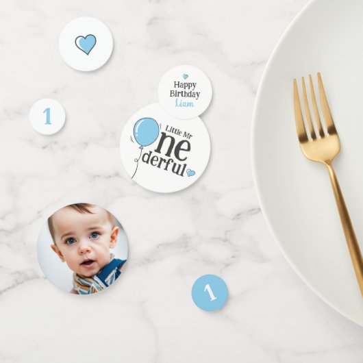 Meneer Onederful Verjaardag Blauw Aangepaste Foto Confetti (Groep)