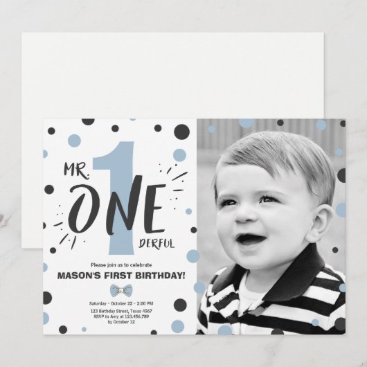 Meneer prachtige verjaardagsuitnodiging Jongen Zwa Kaart (Voorkant / Achterkant)