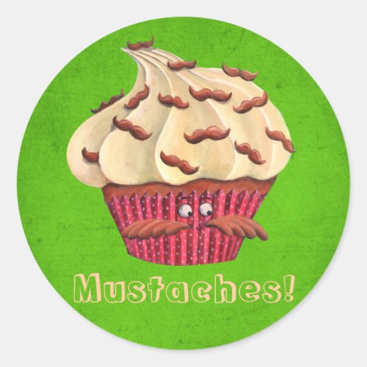 Meneer snor cupcake ronde sticker (Voorkant)