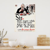 Meneer, verspil geen voedsel  Wereldoorlog I Poster (Keuken)