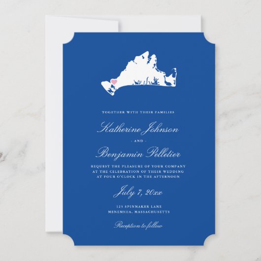 Menemsha Martha's Vineyard Elegant Map Wedding Kaart (Voorkant)
