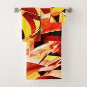 Mengeling van geel met donkerrood, sterk gestreekt bad handdoek (Insitu)