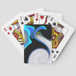 Mengsel van glad met blauwe neonkrommen over schad pokerkaarten