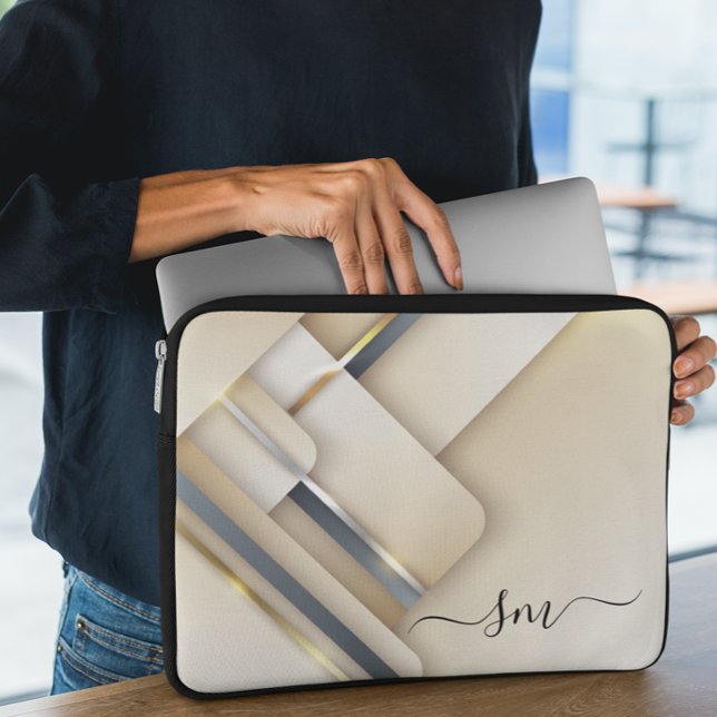 Mengsels van metaal-3-D-look Calligrafie-Initialen Laptop Sleeve (Creator heeft geüpload)